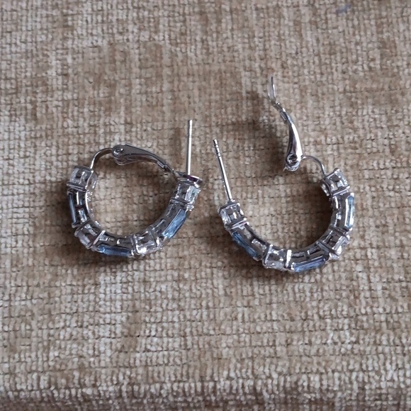 Silver Tone Clear Purple Rhinestone Post Earrings - Picture 4 of 10